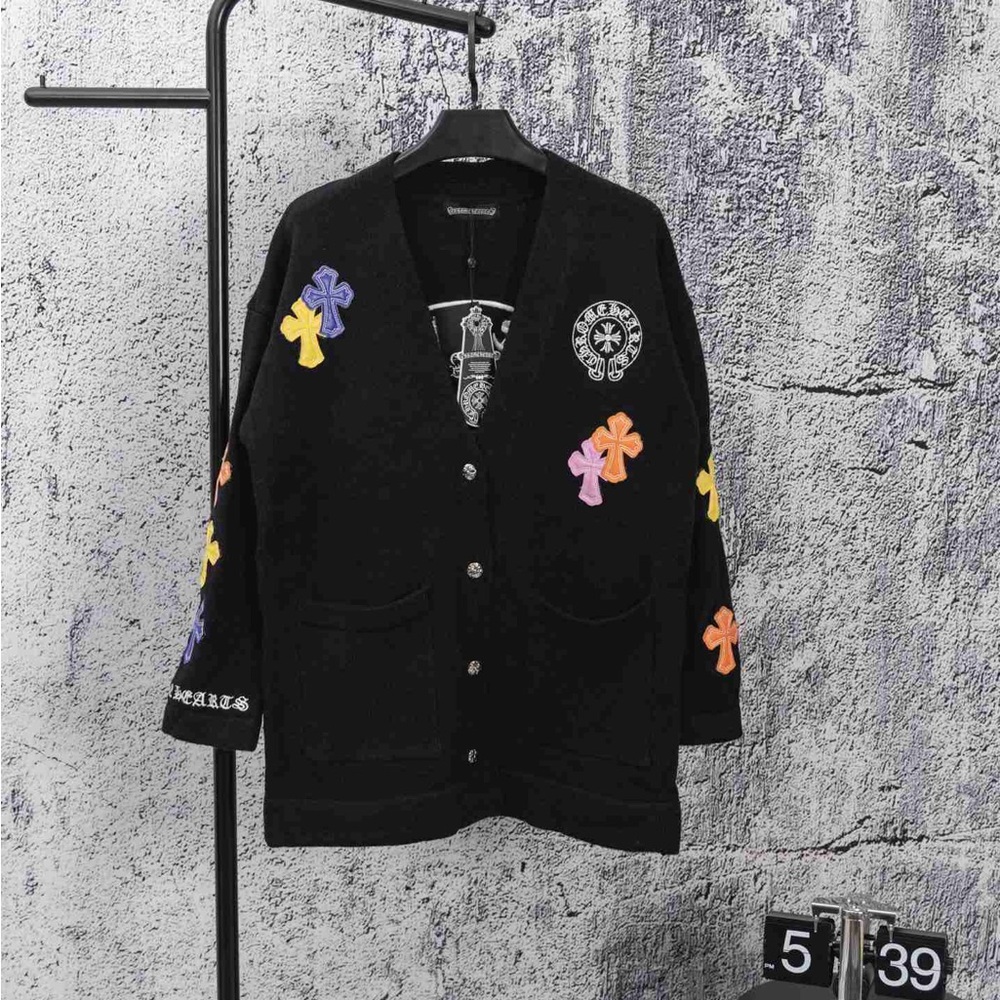 Chrome Hearts Black Cardigan with Colorful Crosses
